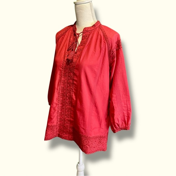 Madewell ‘Camelia’ Embroidered Cotton Gauze Tassel Neck Top in Red Size Small - Picture 8 of 16